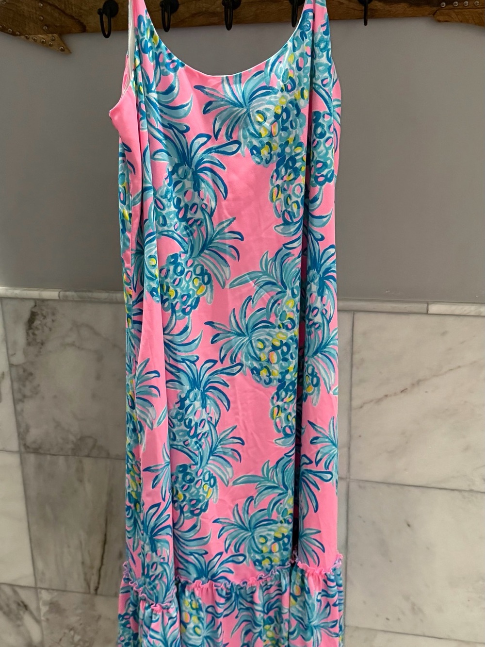 Lilly Pulitzer midi Dress Pink Pineapple Print Beat the Heat